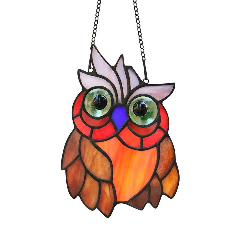 HAOSUM Owl Bird Stained Glass Window Hanging Suncatcher Bird Decor Wall Art for Living Room Bedroom Kitchen Window  Birthday Gift for Women - Image 5